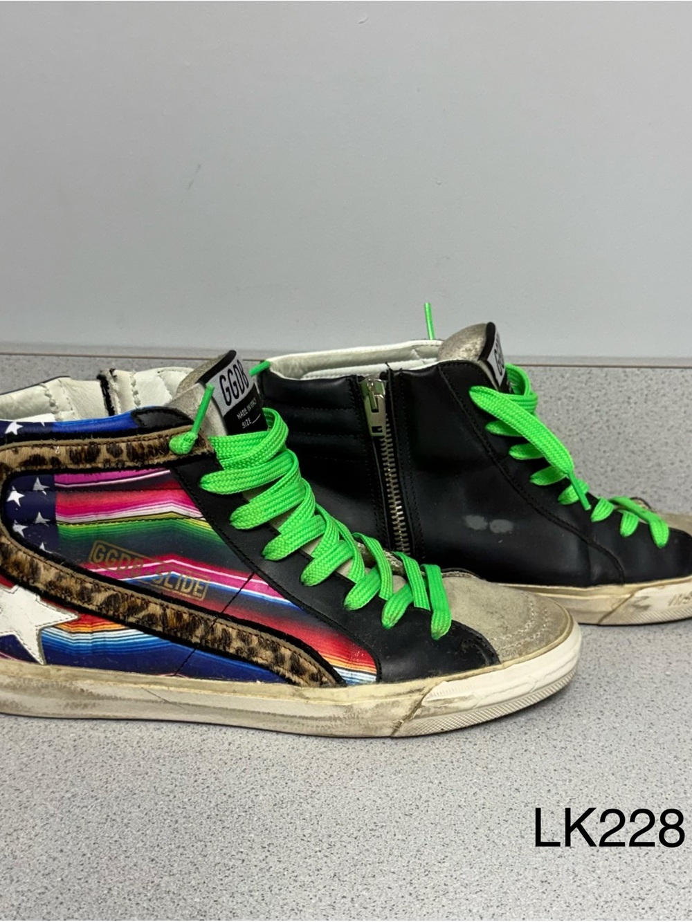 Golden Goose GGDB Slide High Top Sneakers Leopard Serape EU 38 US 8